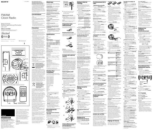 Sony ICF-C7iP - ICF-C7IP Consignes d&rsquo;utilisation Fran&ccedil;ais