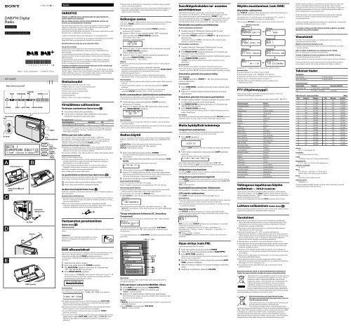 Sony XDR-S56DBP - XDR-S56DBP Consignes d&rsquo;utilisation Finlandais