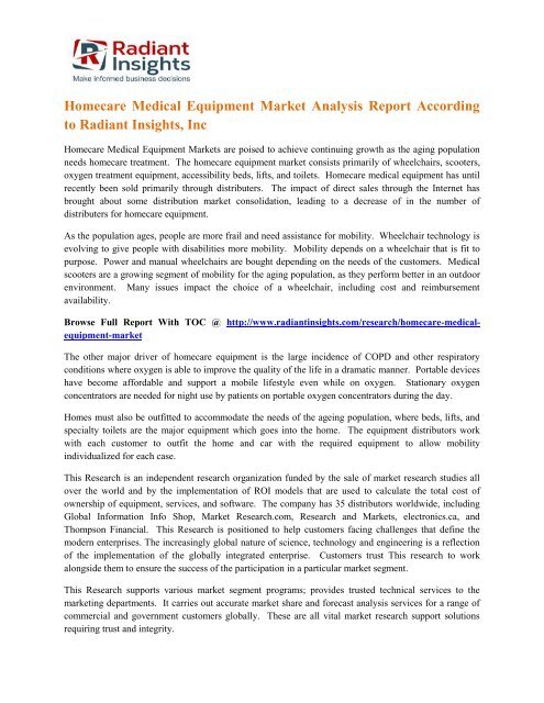 Homecare Medical Equipment Market Analysis Report According to Radiant Insights, Inc