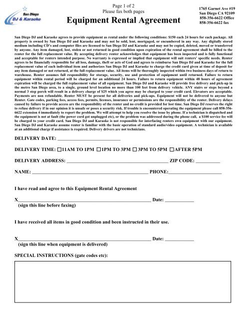 Equipment Rental Agreement Template