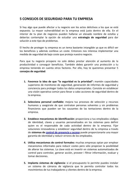 5 CONSEJOS DE SEGURIDAD PARA TU EMPRESA