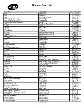 Karaoke Song List - U-DJ RENTAL SYSTEMS