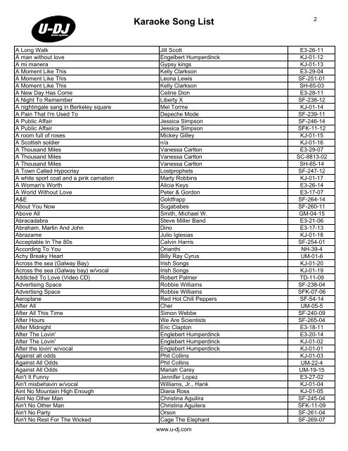 Karaoke Song List - U-DJ RENTAL SYSTEMS