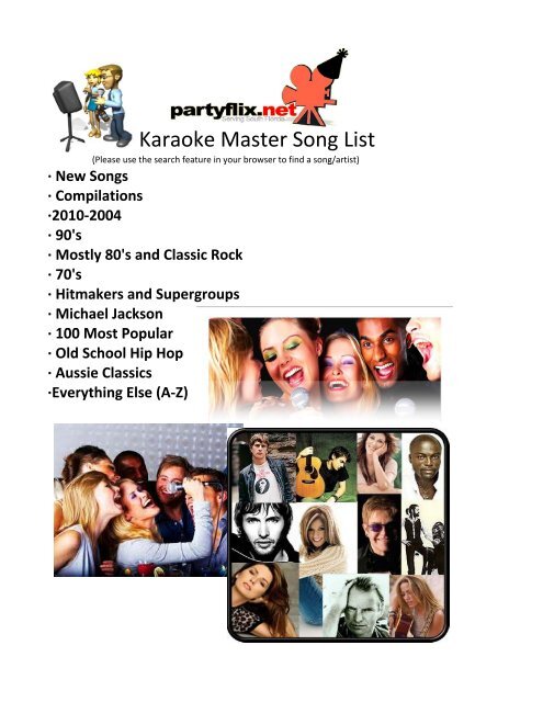 Karaoke Master Song List - Partyflix