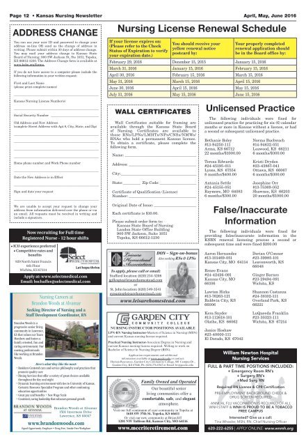 Nursing Newsletter - April 2016