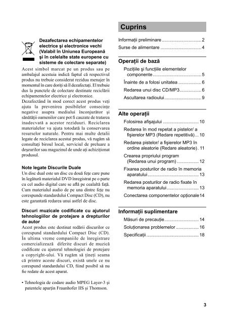 Sony ZS-S10CP - ZS-S10CP Mode d'emploi Roumain