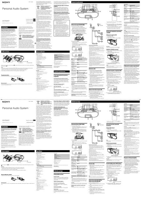 Sony ZS-PS20CP - ZS-PS20CP Consignes d&rsquo;utilisation Polonais