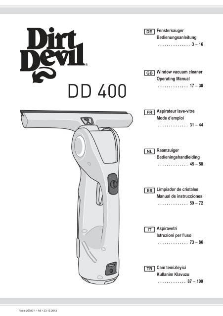 Dirt Devil AQUAclean DD400 - Bedienungsanleitung Dirt Devil DD400 AQUAclean Fenstersauger