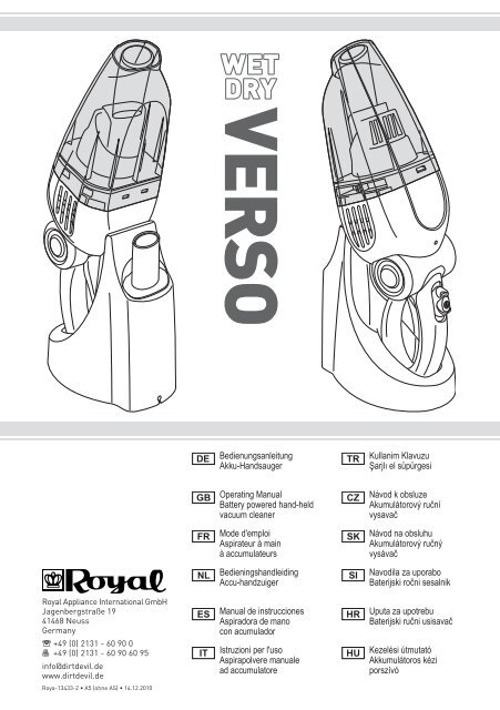 Dirt Devil Verso - Bedienungsanleitung Dirt Devil  Verso Nass/Trocken Handstaubsauger M410