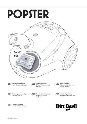 Dirt Devil Popster - Bedienungsanleitung Dirt Devil Staubsauger mit Beutel POPSTER M7012