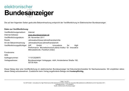 Bundesanzeiger - IHP Microelectronics