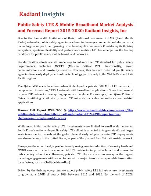 Public Safety Lte Amp Mobile Broadband Market Analysis And Forecast Report 2015 2030