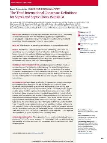 Third International Consensus Definitions for Sepsis and Septic shock