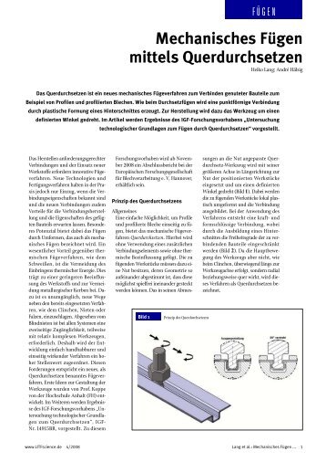 Mechanisches Fügen mittels Querdurchsetzen - Umformtechnik