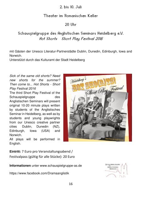 Souffleuse 1/2016 Die Programmzeitschrift des Theaters im Romanischen Keller