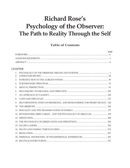 Richard Rose’s Psychology of the Observer The Path to Reality Through the Self