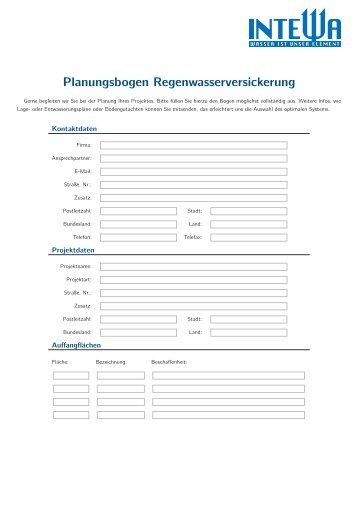 Planungsbogen Regenwasserversickerung - Intewa GmbH