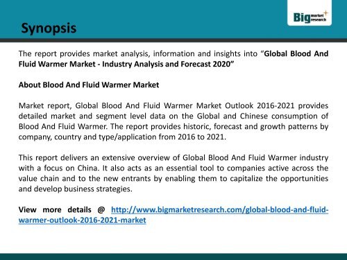 Global Blood And Fluid Warmer Market Outlook 2016-2021