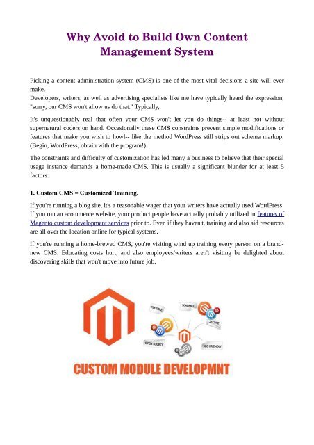 Why Avoid to Build Own Content Management System