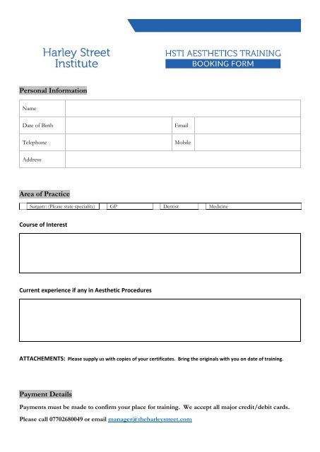 Booking Form - HSTI