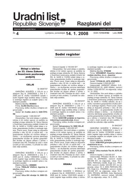 Uradni list RS - 4/2008, Razglasni del