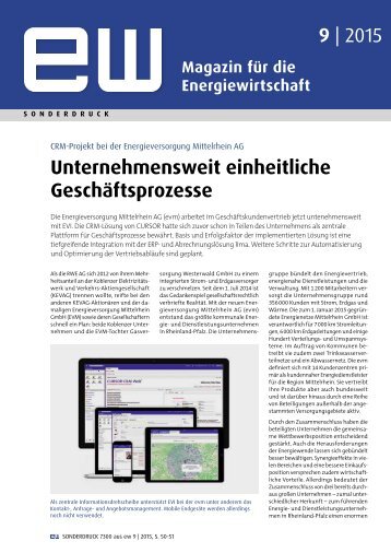 Energieversorgung Mittelrhein AG (evm), Referenzbericht, ew 9-2015