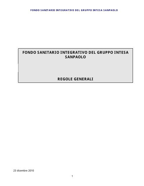 fondo sanitario integrativo del gruppo intesa sanpaolo regole generali