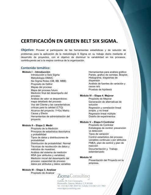 Certificacion En Green Belt Six Sigma