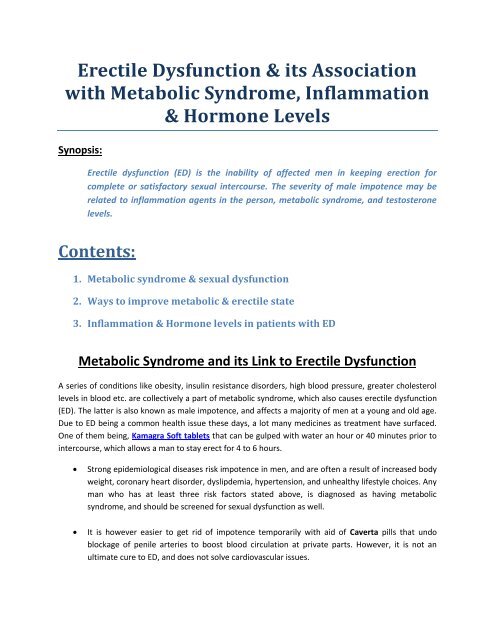 Erectile Dysfunction & Its Link With Metabolic Syndrome, Inflammation ...