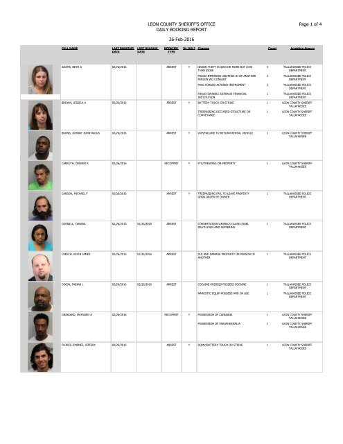 leon county booking report daily