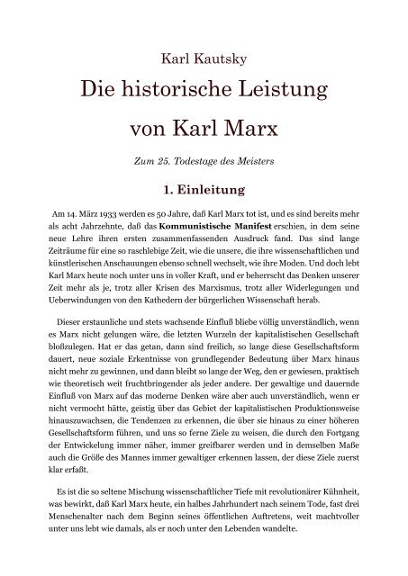 1. historische Leistung von Karl Marx