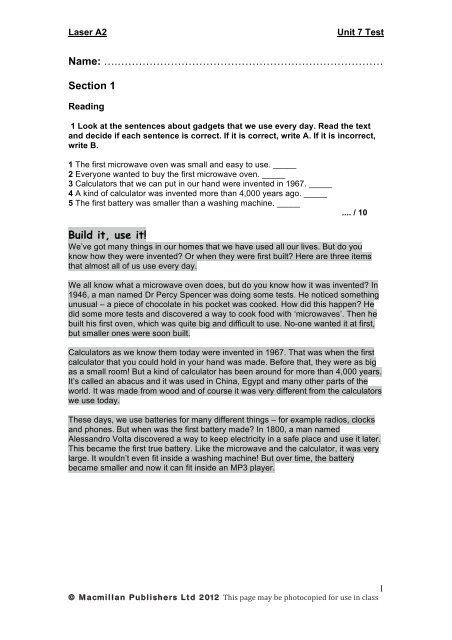 Laser A2 Unit 6 Test Answ