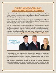 Invest in BACFA’s Aged Care Accommodation Bond in Brisbane