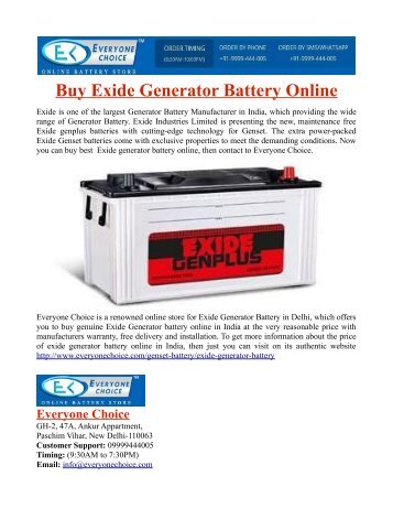 Buy Exide Generator Battery Online