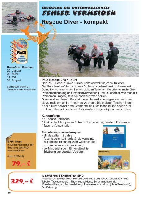 Aquatica Wassersport - Tauchprogramm 2016