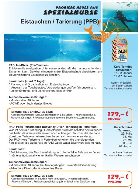 Aquatica Wassersport - Tauchprogramm 2016