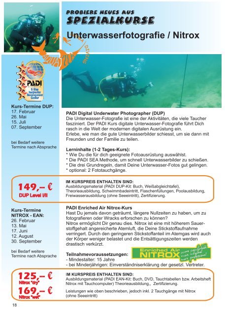 Aquatica Wassersport - Tauchprogramm 2016