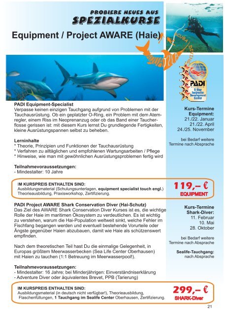 Aquatica Wassersport - Tauchprogramm 2016