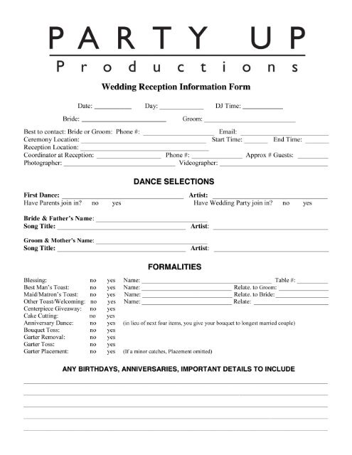 Wedding information Form 