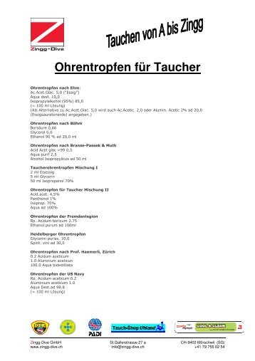 Ohrentropfen für Taucher - Zingg-Dive GmbH