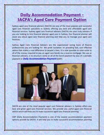 Daily Accommodation Payment - SACFA's Aged Care Payment Option