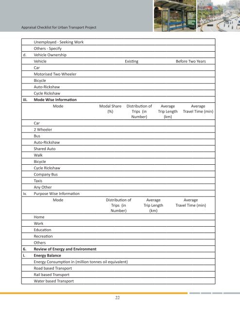 Appraisal Checklist for Urban Transport Projects