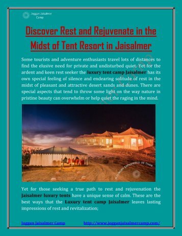 Discover Rest and Rejuvenate in the Midst of Tent Resort in Jaisalmer