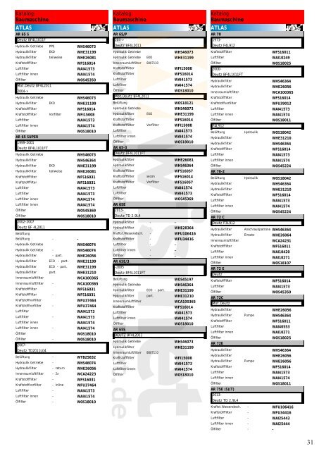 Filterkatalog Baumaschinen