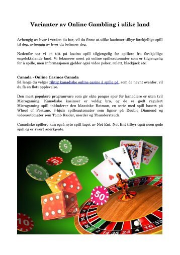 Varianter av Online Gambling i ulike land