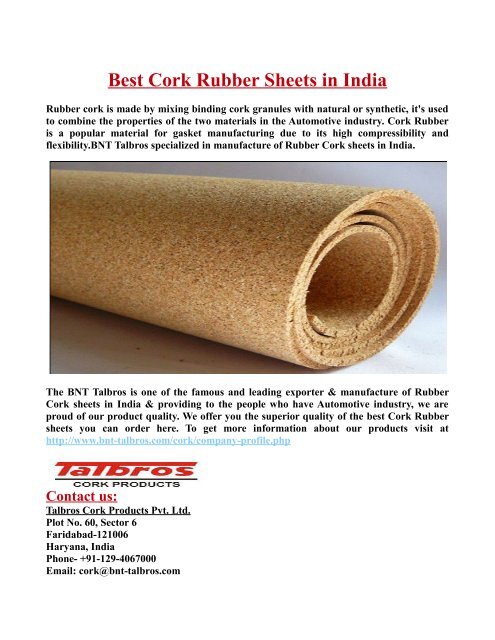 Best Cork Rubber Sheets in India.