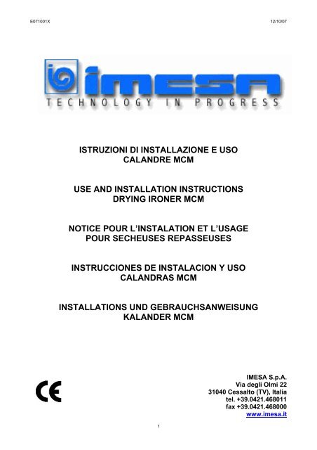 istruzioni di installazione e uso calandre mcm use and ... - IMESA SpA