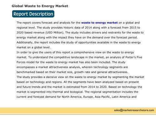 Global Waste to Energy Market