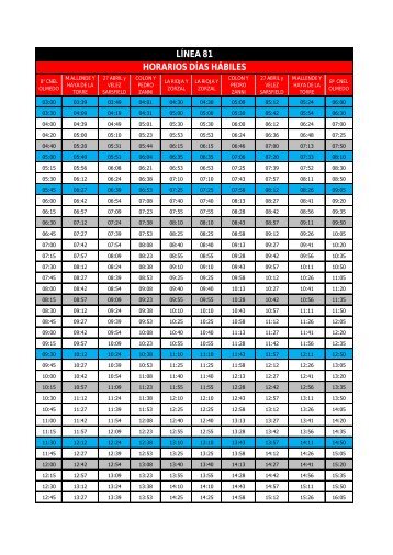 LÍNEA 81 HORARIOS DÍAS HÁBILES