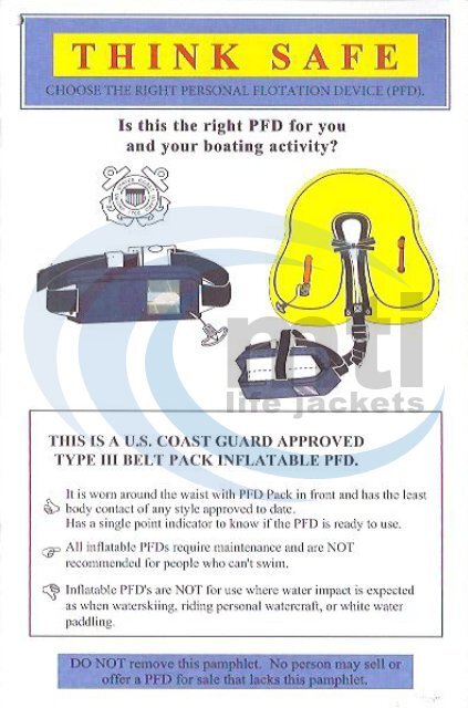 Think Safe Booklet for Inflatable Belt PFD